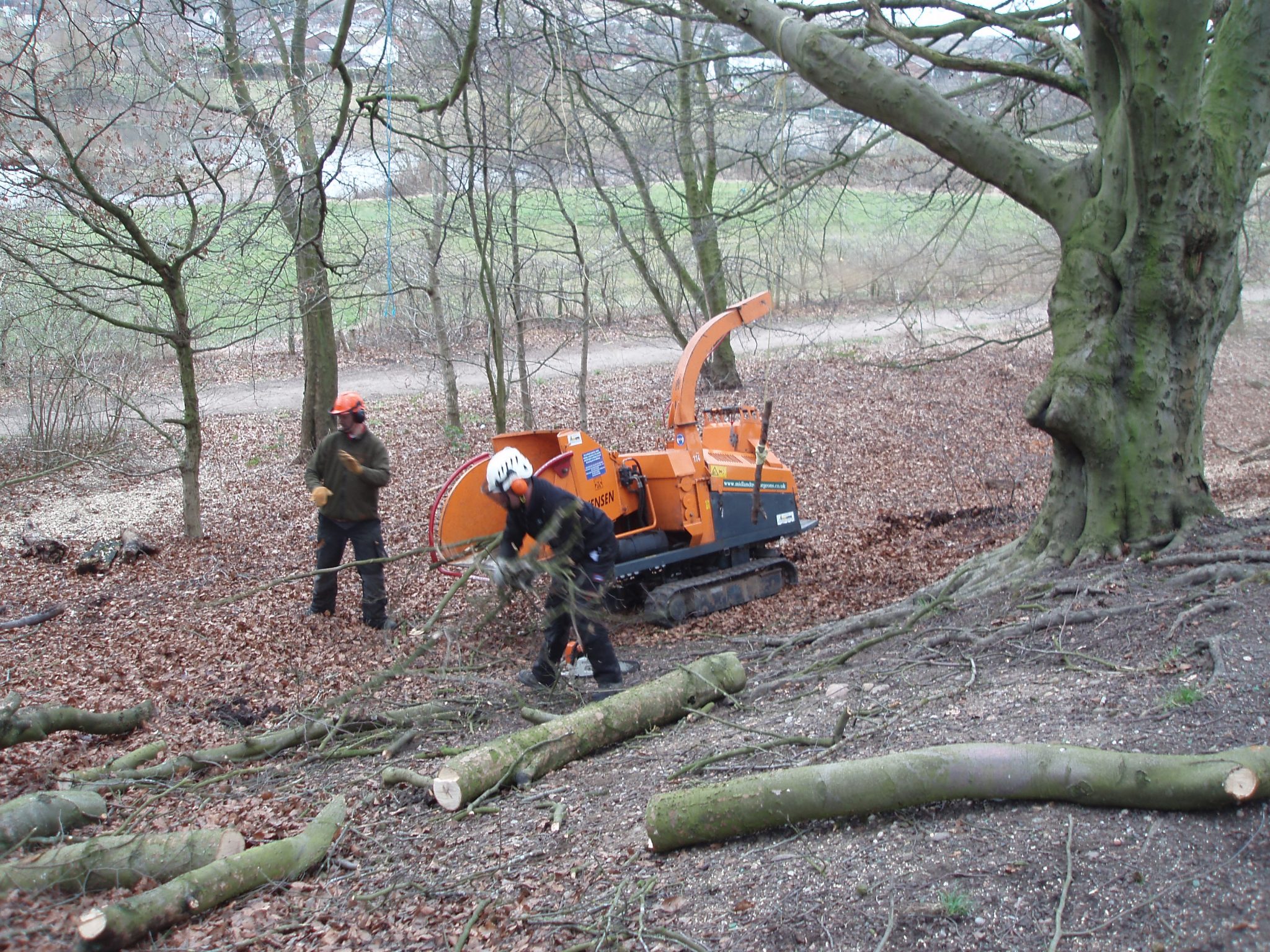 Tracked brushwood chipper on site